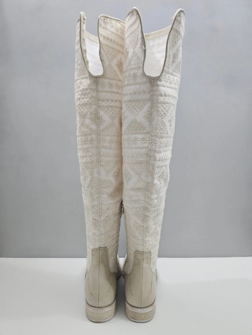 Free People Bren Knee High Boot Womens EU 37 Cream Embroidered Boho Slouchy